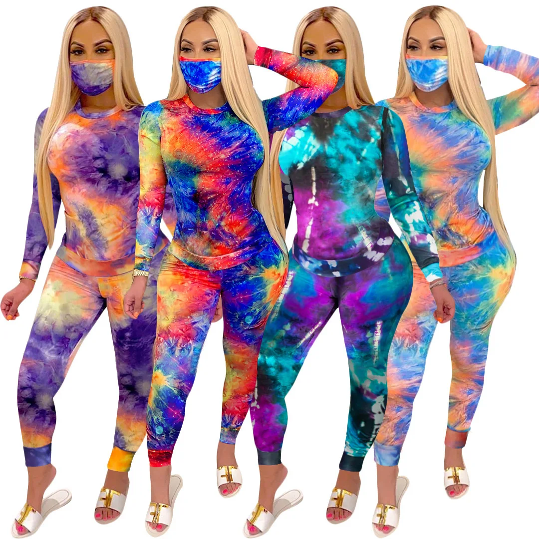 

new arrivals sexy leisure home clothes sweatsuit women sportswear long sleeve two piece set tie dye print tracksiuit