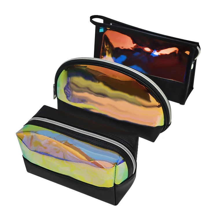 

3 Pieces Holographic Makeup Pouch Cosmetic Travel Bag Portable Waterproof Toiletries Bag Iridescent Makeup Bags for Women, Custom patterns