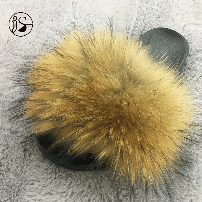 

Popular Outdoor women shoes real fox fur slippers slides women, Picture