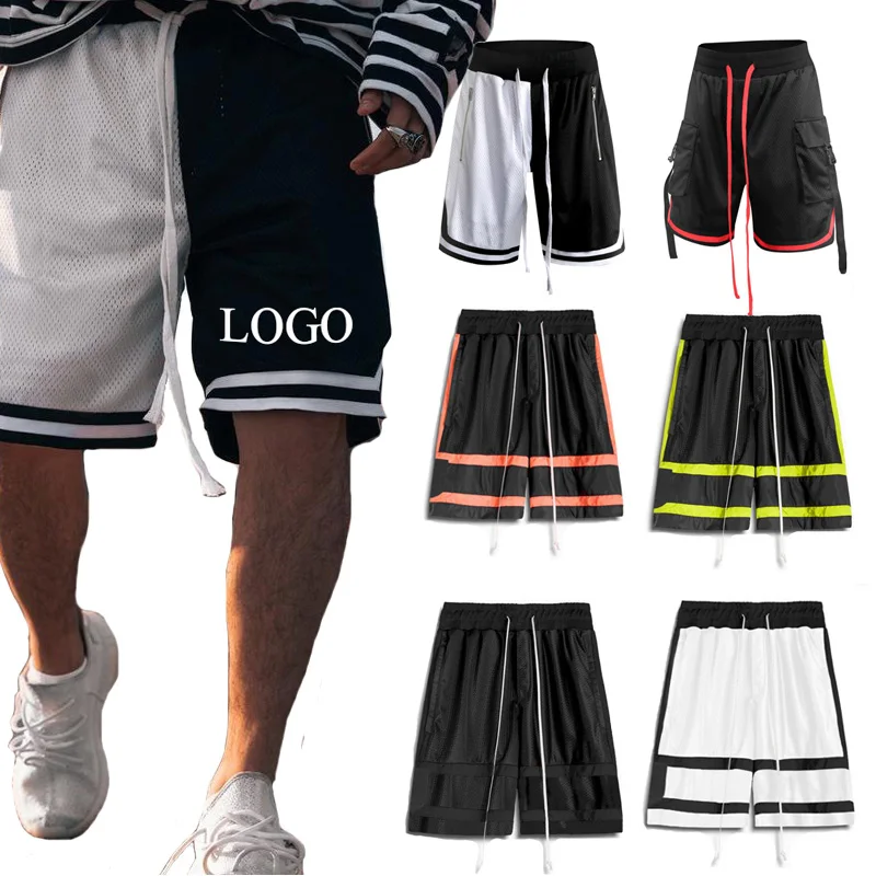 

Newest Mens Half Pants Male Black And White Matching Drawstring Mesh Running Sports Fitness Quick Dry Shorts With Pockets, As picture
