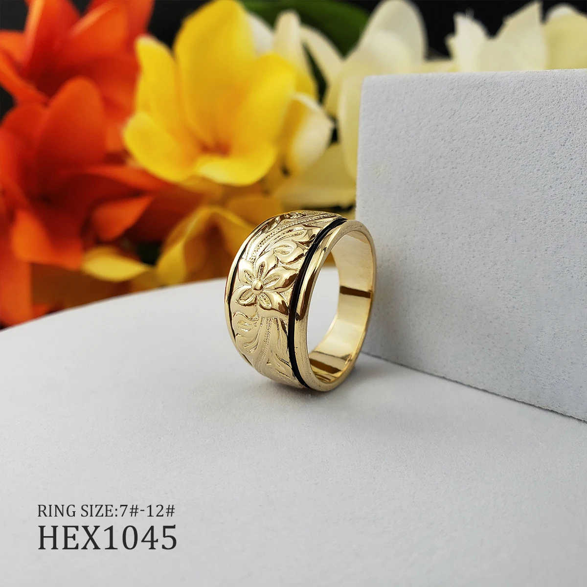 

Hibiscus flower ring gold hawaiian exquisite jewelry womens new arrival
