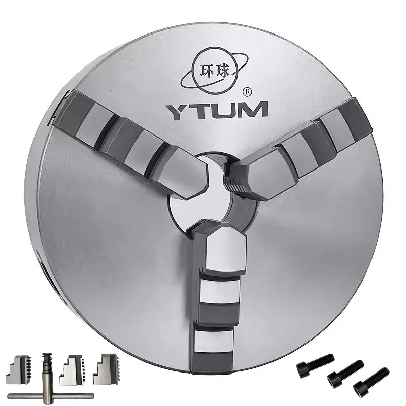 YTUM Brand High Precision Manual 3 Jaw Self-centering Steel Lathe Chuck with 0.05mm Accuracy 80mm/100mm/125mm/160mm/200mm/250mm