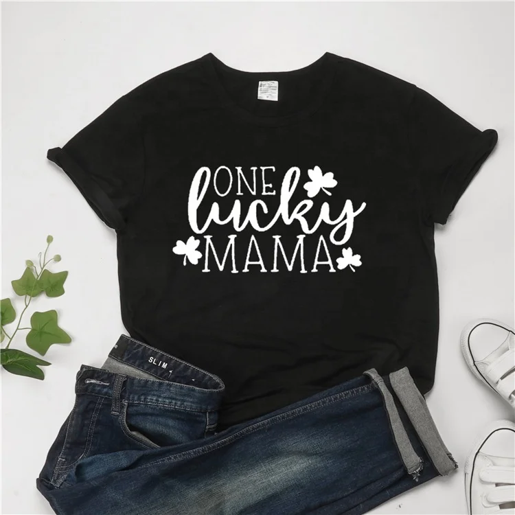 

2021 ONE Lucky MAMA letter short sleeve T-shirt top