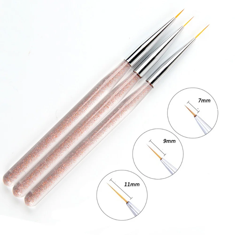 

BQAN 3pcs Set nail liner brush Acrylic Glitters Handle Detailing Liner Brush Nail Art Drawing Pen, Accept customized