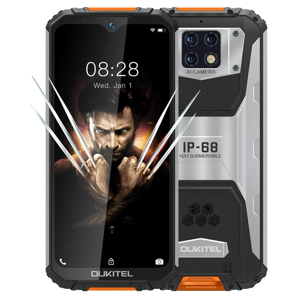 

Newest Oukitel WP6 IP68 Waterproof smartphone 6.3 inch Android 9.0 MT6771T Octa core 6GB+128GB 10000mah battery 48MP camera, Gray,orange