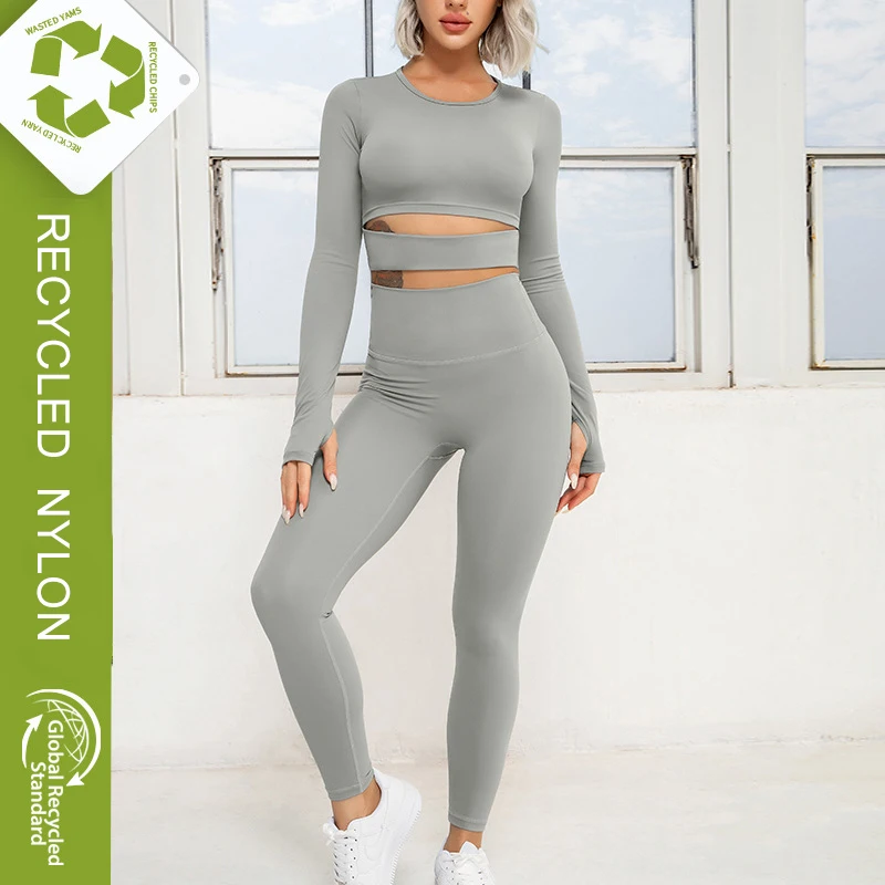 

2 Pc Yoga Wear Sets Eco-Friendly Recycled Fabric Fitness Gym Sports Workout Clothes Suit Sportswear Women Long Sleeve Yoga Set