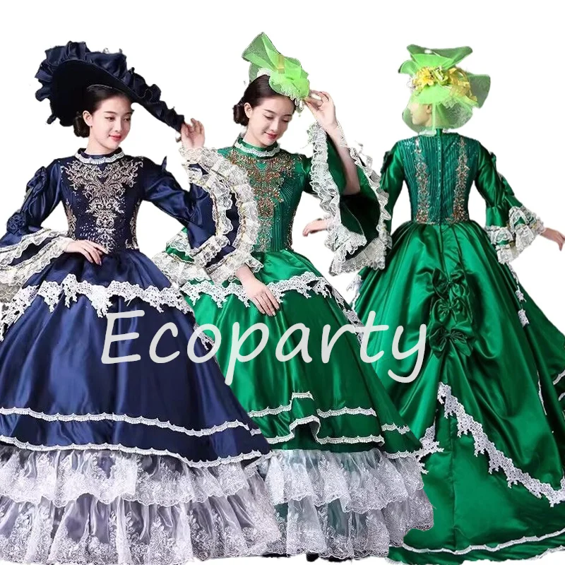 

Medieval Party Princess Renaissance Cosplay Lace Floor Length Ball Gown Green Retro Palace European Queen Dresses Women Vestidos