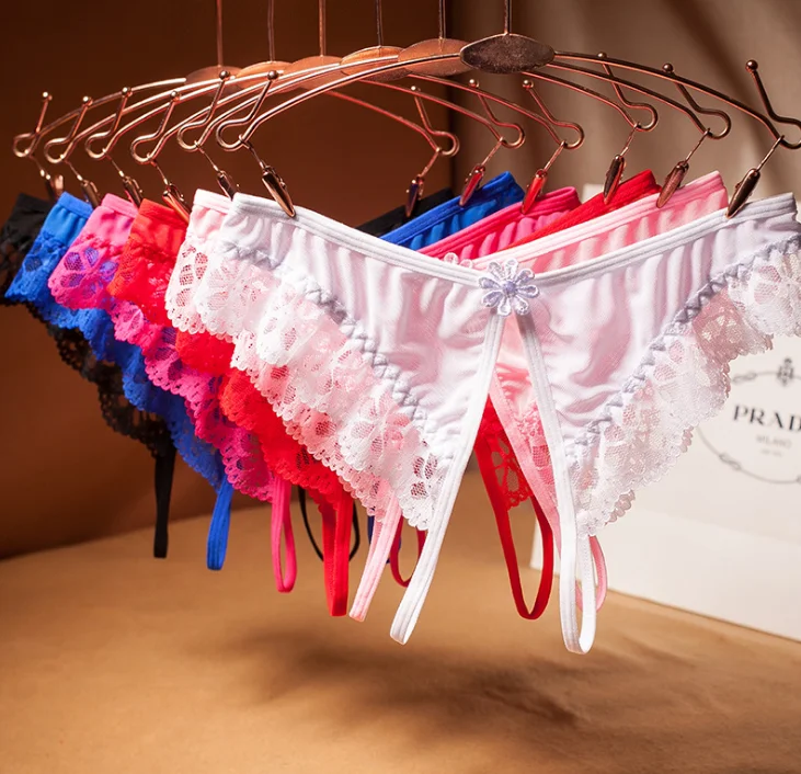 

Sexy V-Back Open Crotch girl briefs lady lace see through Panties, As photo