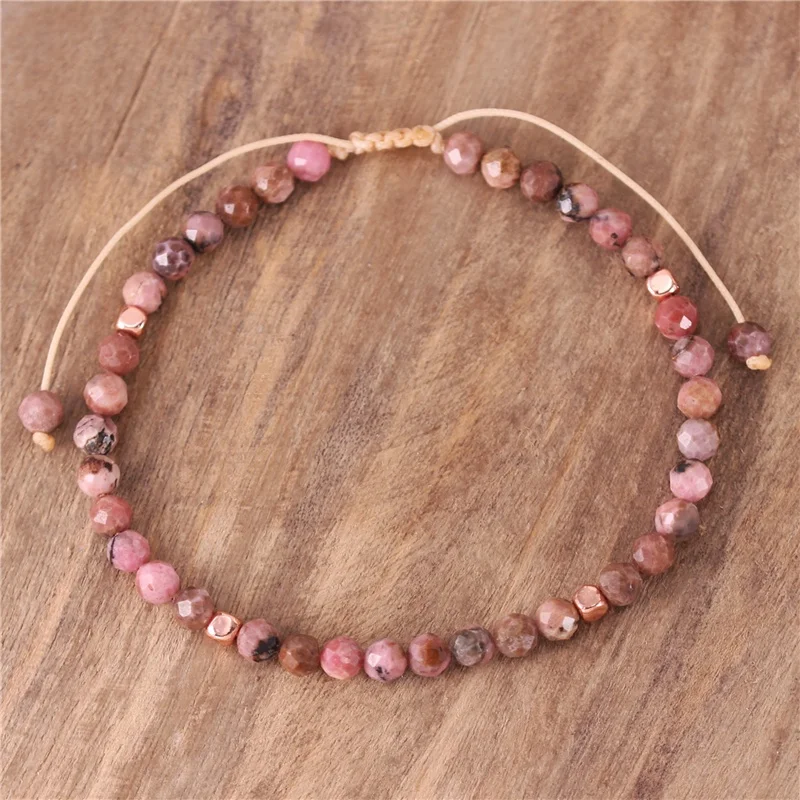 

popular jewelry 4mm Black Rhodonite Beads Dainty Bracelet Tibetan Cord Adjustable Natural Stone Bracelet Women Vegan Jewelry Wholesale Dropship