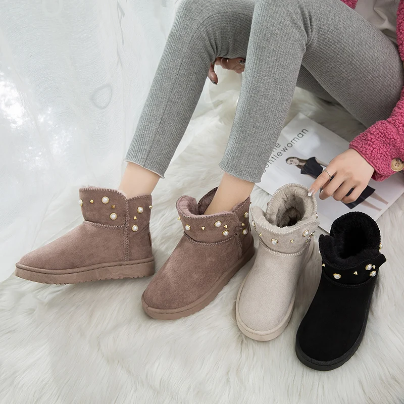

Dropshipping women Winter shoes fast delivery women boots for winter custom ankle winter boots with rivet, Black, beige, khaki