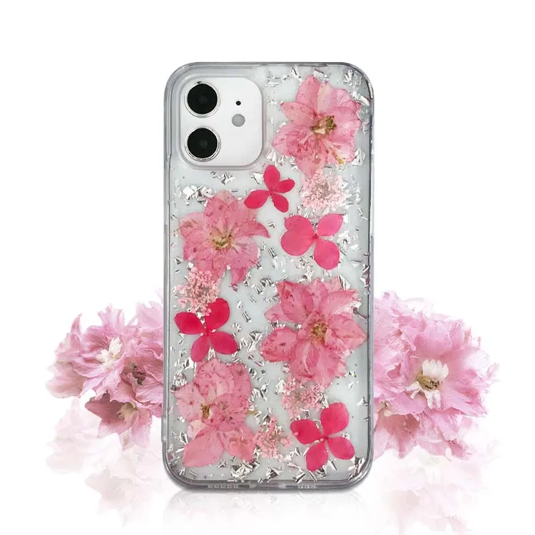 

For iphone 11 12pro max case Handmade Pressed Real Dried Colorful Flowers Epoxy Clear Soft Tpu Mobile Phone Cases for ihone 12