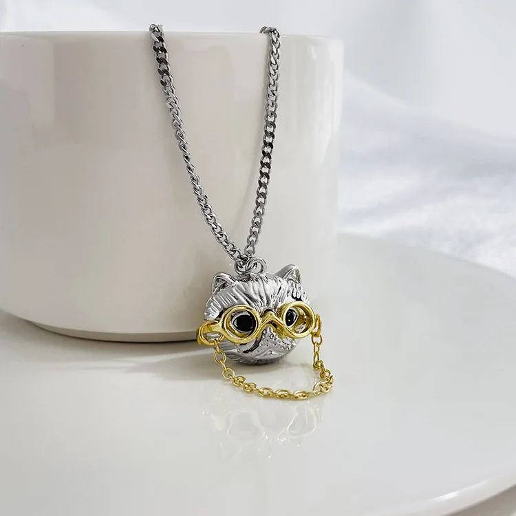 

Trendy vintage cute cat doctor wear eyeglasses animal adjustable pendant necklace for girl