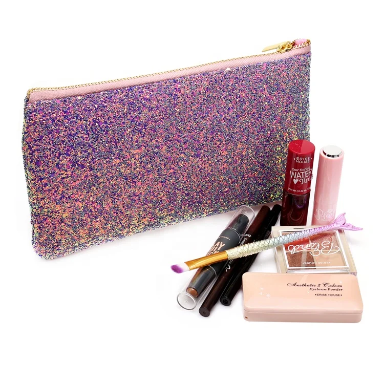 

New Arrival Pink Shiny Makeup Pouch Luxury Glitter Lridescent Cosmetic Bag