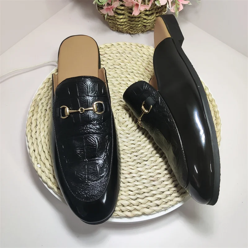 

Big Size Men Slippers 46-47 Fashion Summer Top Grade Casual Leather Half Loafers Shoes for Men