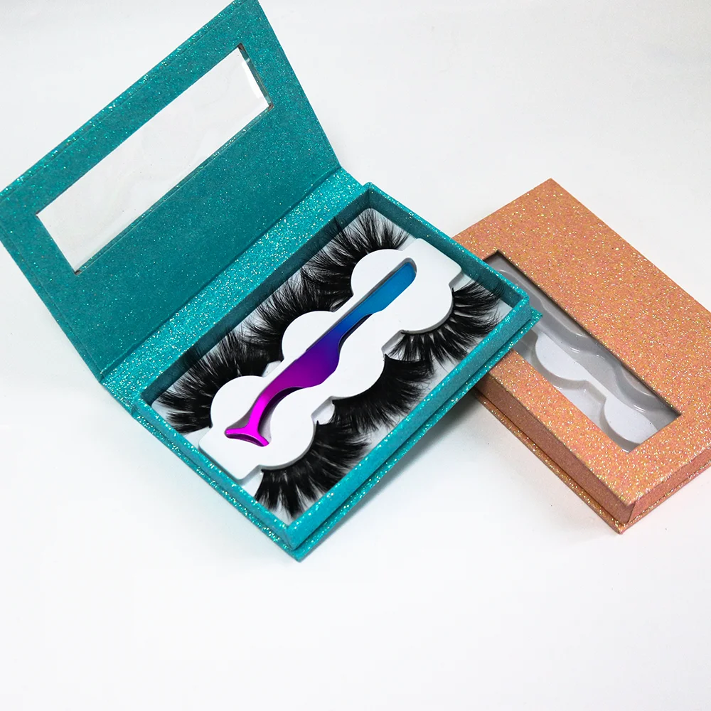 

25 mm 3 Pair Lash Set Customize Box 25 mm Mink Eyelashes Vendor 3 Pairs 3D Mink Eyelashes With Tweezers, Black color