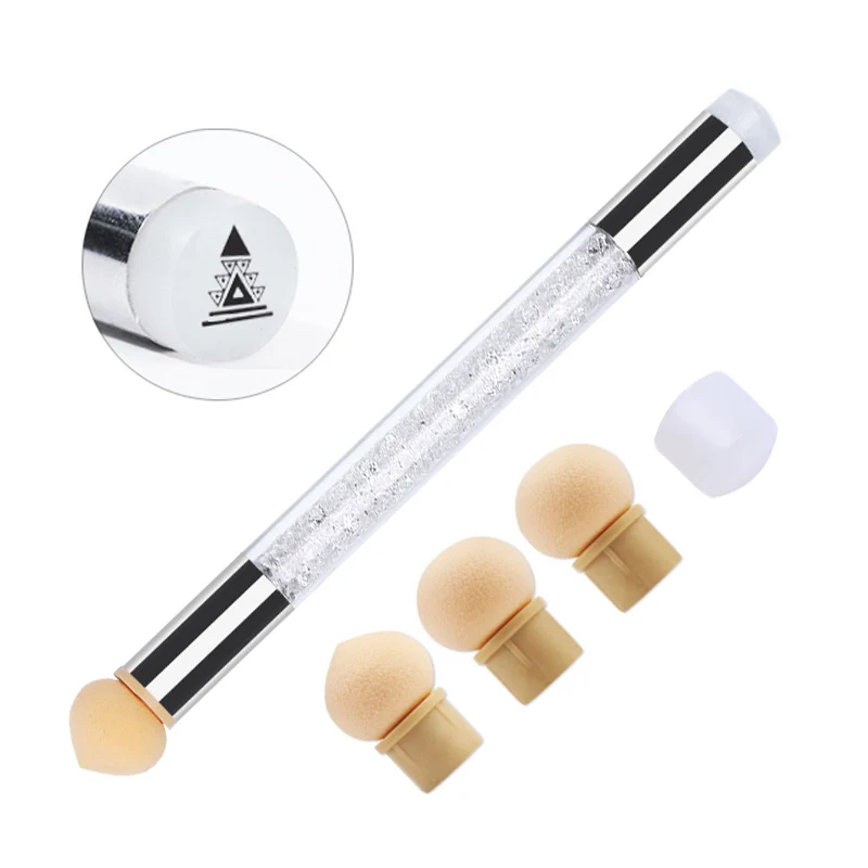 

Double End Ombre Nail Gradient Shading Nail Art Sponge Brush +4 Replacement Sponge Heads Transfer Stamper Blooming Pen, Clear