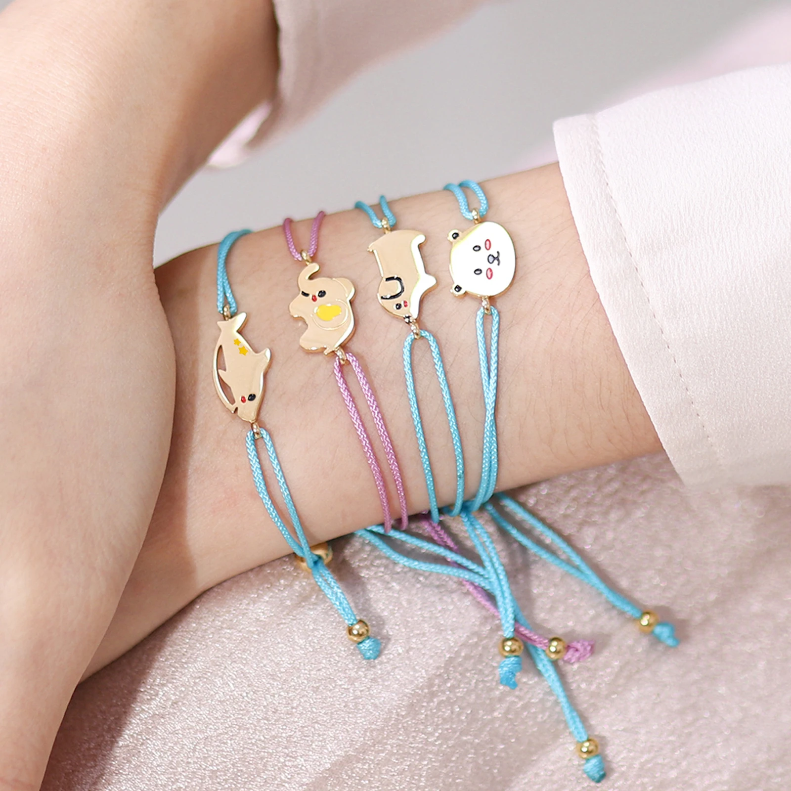 

Girls Thin Wax Thread Nylon Cord Rope Thread Chain String Cute Animal Charm Bracelet For Girl, Colors