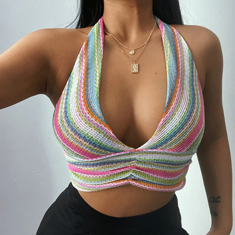 

sh11947a USA trendy women's clothing halter knit camisole slip