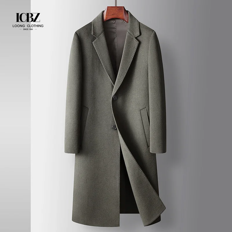 Turn Down Collar Wool Overcoats for Men Polyester Men's Jacket Custom British Style Lapel Long Sleeve Single Breasted Business