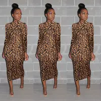 

New arrival 1688 clothing casual fall boutique long sleeve leopard cheetah long dress