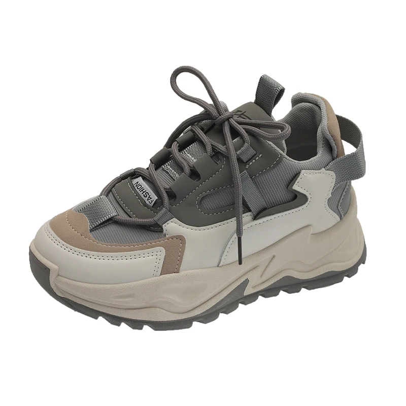 

2021 New Ins Fashion Casual Sport Thick Sole Lady Leisure Shoes Lace Up Women Chunky Running Sneakers