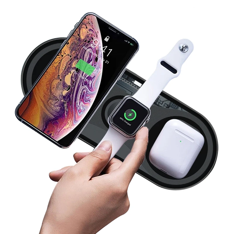 

3 in 1 Multifunction Wireless Charger Dock Station 10W Qi phone/watch/earphone Fast Charging wireless Charger, Black white