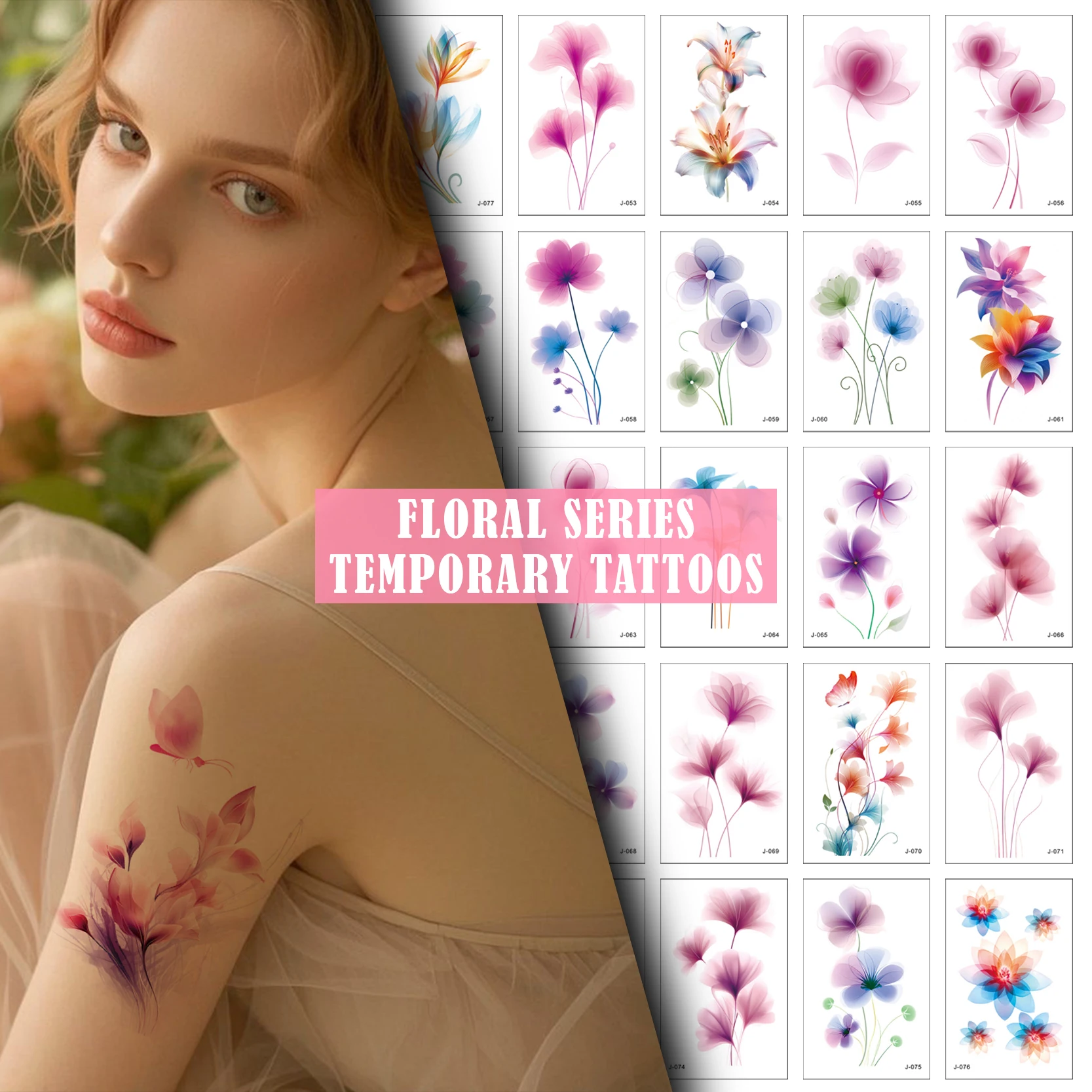 Waterproof Colorful Flower Temporary Tattoos Stickers - Small Boho Designs for Hand Collarbone Cover Scars Long Lasting