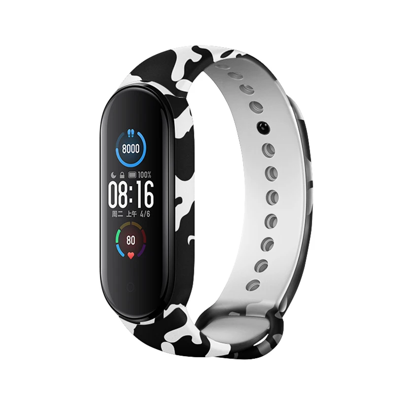 

New style fashion camouflage printed mi band 3 4 5 soft flexible wristbands for xiaomi mi band 6 strap, 5 colors