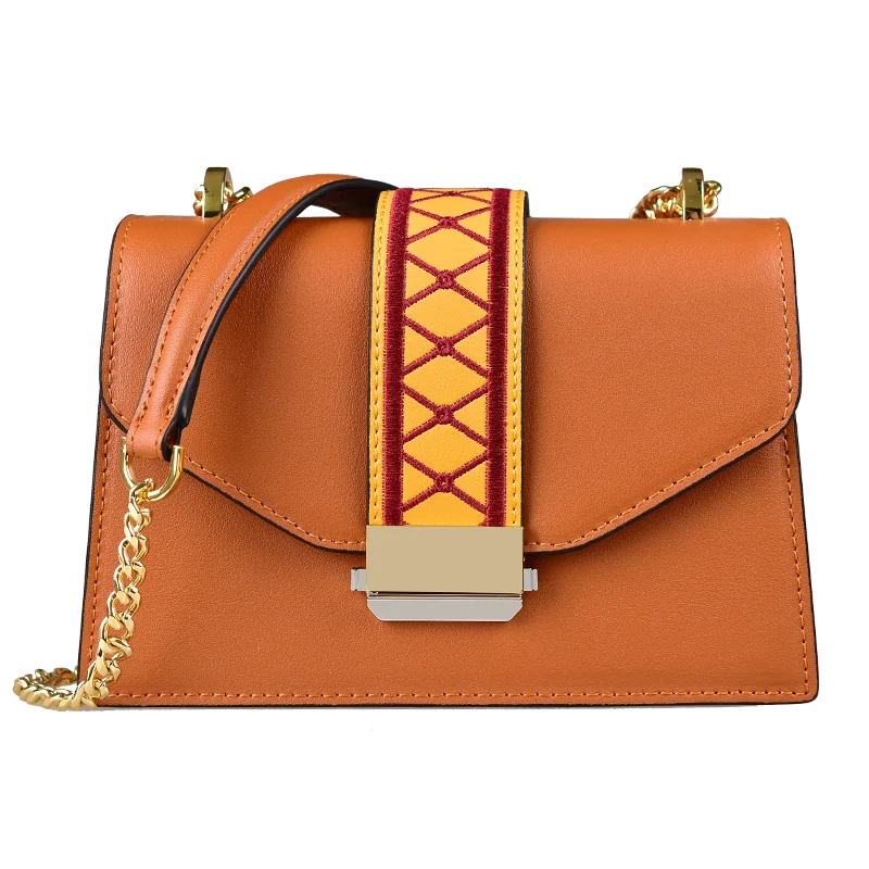 

OEM wholesale 2021 new thorn flower contrast color small square women chain bag genuine leather handbags women crossbody bag, Orange