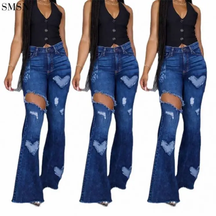 

New Style High-Rise Ripped Flared Trousers Women Jeans Denim Fall Clothing For Women
