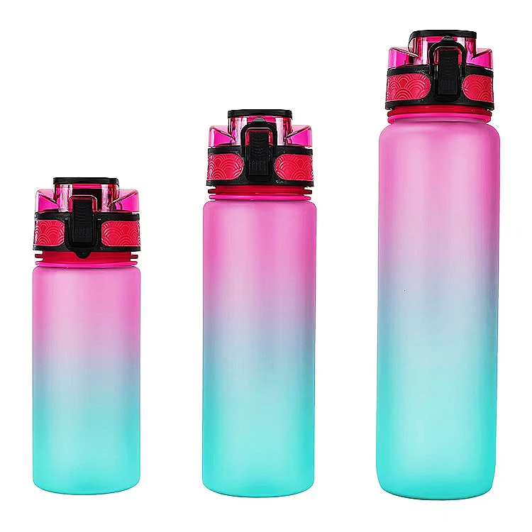 

Gradient colour Big Capacity Wholesale Amazon top Seller Motivational Sport Water Bottle BPA free 750ml plastic