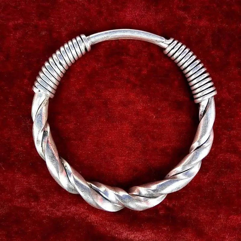 

Miao Silver Hmong Pure Handmade Twist Bracelets For Men Punk Cool