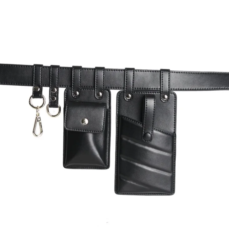 

2021 Retro multi-layer small genuine leather fanny pack punk belt waist bag chest bag cell phone belt bag phone pouch for girls