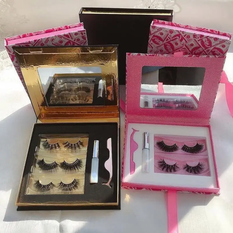 

discount fluffy false eyelashes 25mm 3d real mink strip lashes, private label mink eyelashes vendor eyelashes box with tray, Natural black