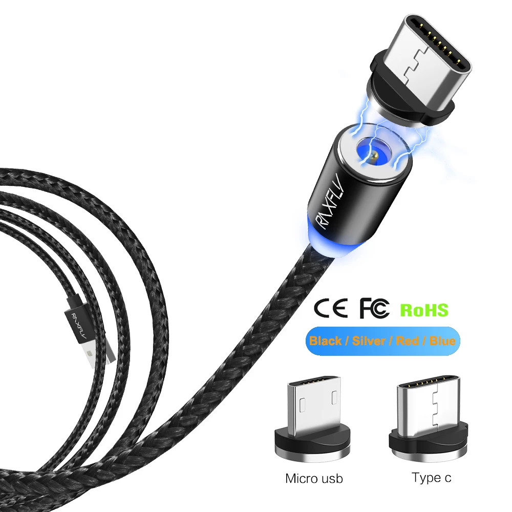

Free Shipping 1 Sample OK RAXFLY New Arrival Nylon Braided Wire Smartphone Magnetic Micro USB Charger Cable With CE FCC RoHS