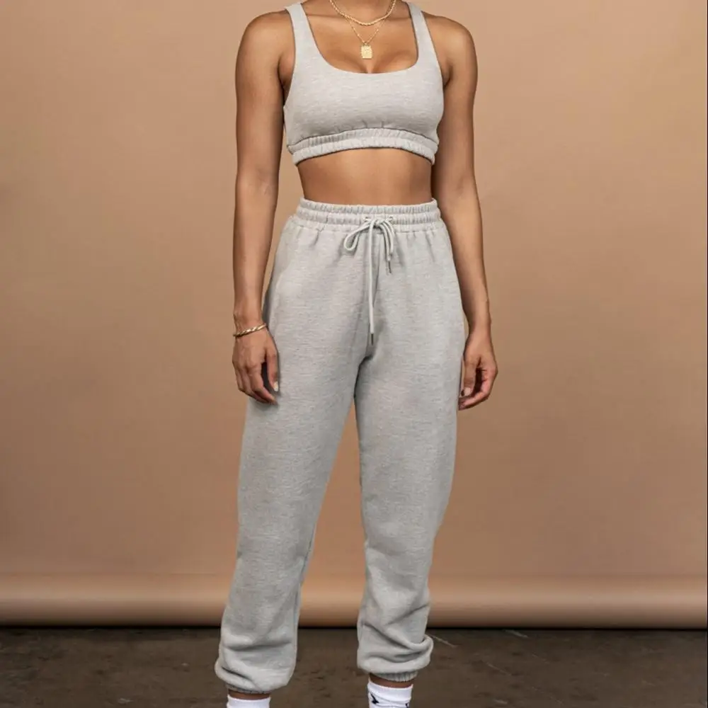 

JK-Y458 New two piece jogger set crop top tank tops long pants sweat suit women two piece pants set, Picture color