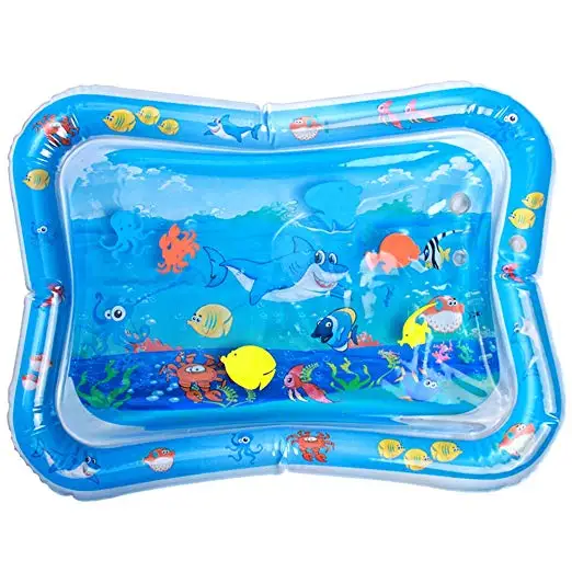 

2021 Eco-Friendly Pvc Tummy Time Fun Activity Early Development Toy Inflatable Baby Water Play Mat, Blue