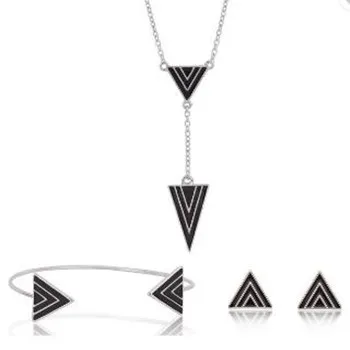 

Triangle Geometric Shape Bar-Type Gold Ladies Rhombus Shape Pattern 3Pcs Pendant Necklace Earrings Bracelets Women Jewelry Sets