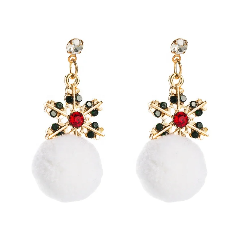 

Elegant Snowflake Colorful Crystal Dangle Earrings Charm Rhinestone Inlaided Hairball Drop Earrings Christmas Gift for Girl