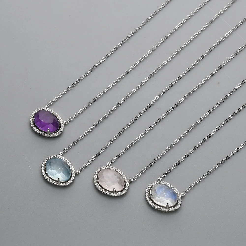 

SS228 Natural healing crystal sterling silver moonstone fine jewelry necklaces sets for women