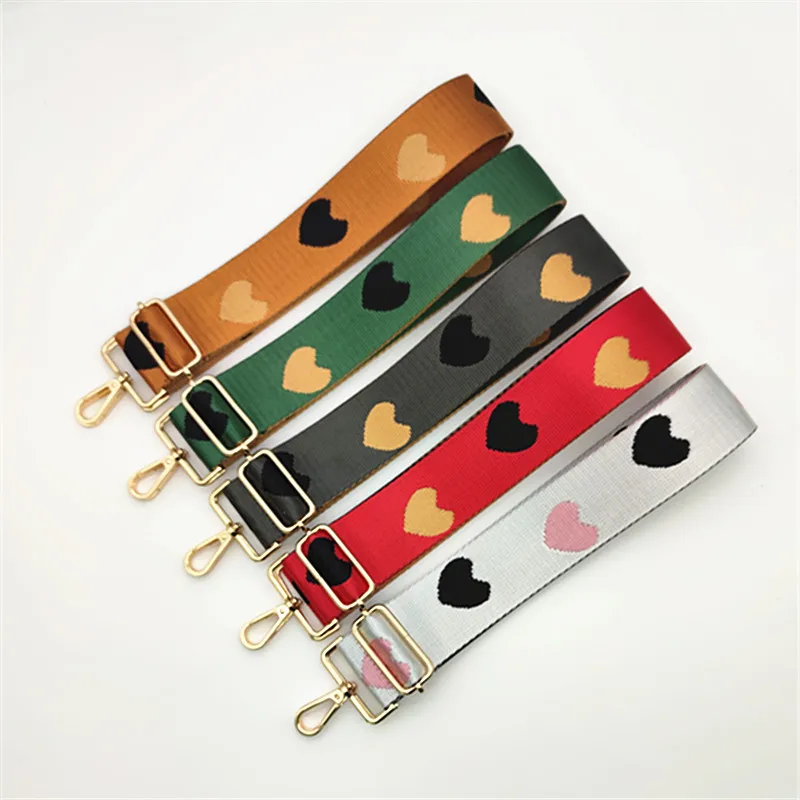 

5 cm Width Heart Printing Colorful Wide Rhombus Printing Adjustable Replacement Belt Guitar Style Crossbody Handbag Purse Straps, Heart printing colorful colors