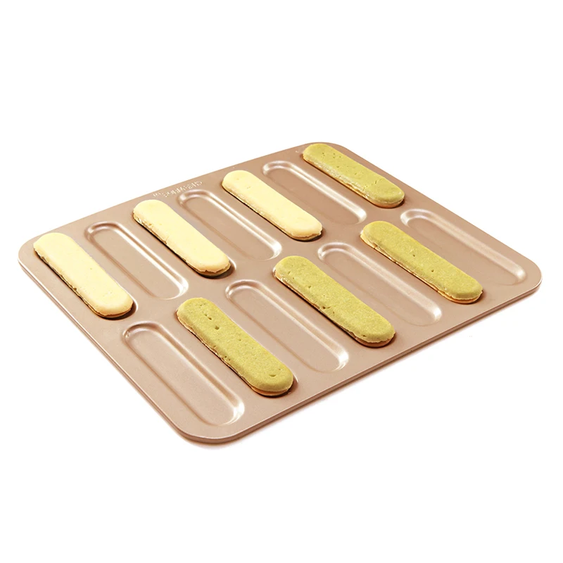 

CHEFMADE Carbon Steel Non Stick Coating Champagne Gold Lightning Eclair Mould Bakeware Tray Cake Pan Baking Dish