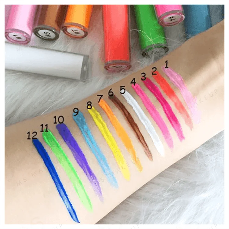 Oem Wholesale 12 Colors Fluorescent Custom Logo Private Label Magnetic Glitter Colorful Liquid Eye Liner Eyeliner