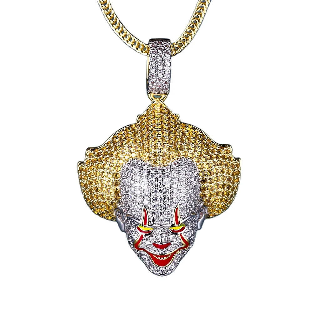 

Drop Shipping Factory Direct Sale Halloween Party Custom14k Gold Plated Iced Out Cubic Zirconia Multicolored Clown Pendant