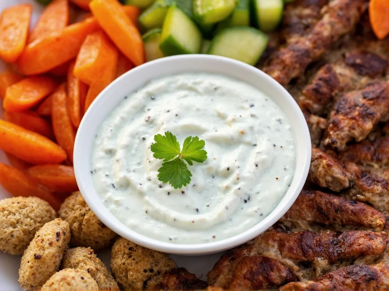Tzatziki served with grilled meats and vegetables