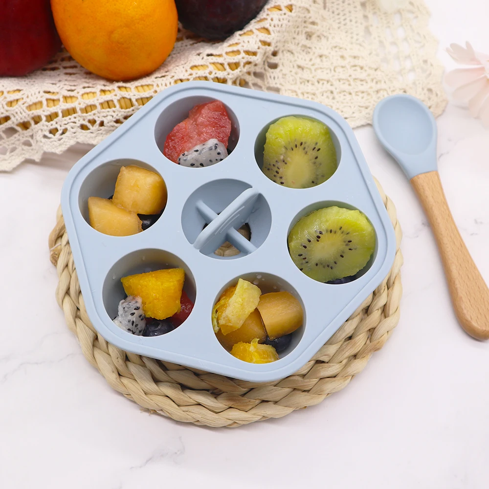 

BPA Free Custom 6 Hole Cavity Egg Bites Mold Freezer Cube Tray Silicone Baby Food Storage Container With Lid