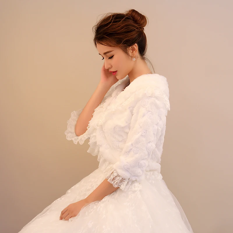 批发新娘人造毛皮披肩优雅婚礼新娘配件蕾丝毛绒面料新娘包裹