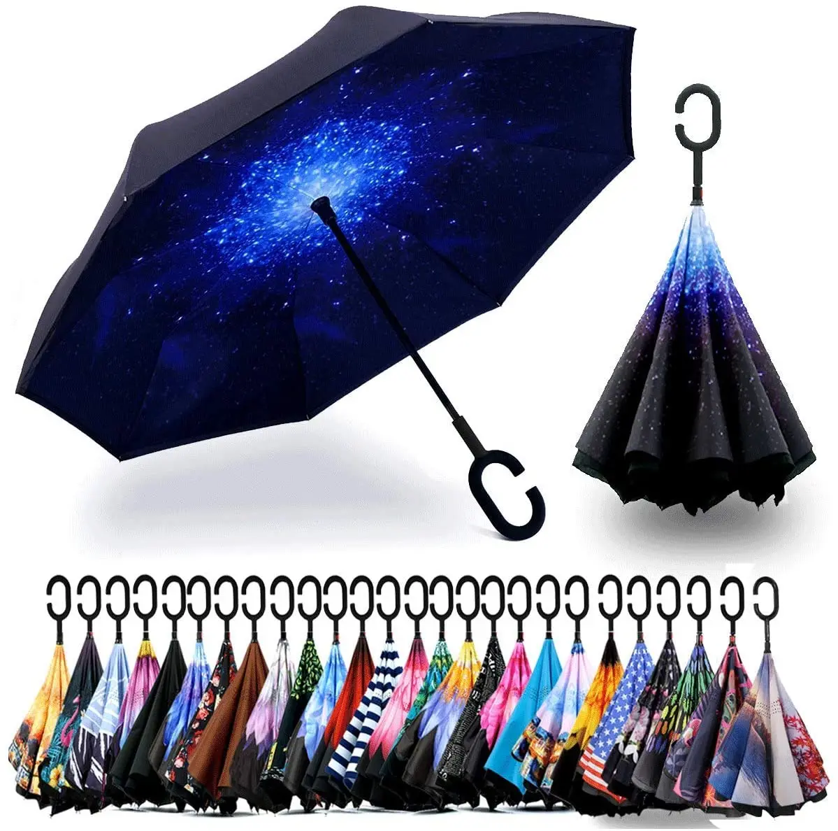 

New Windproof Travel inverse Wind Resistant Umbrella fashion design inverted umbrella long Folding and Portable Purse Umbrellas, Pantone color