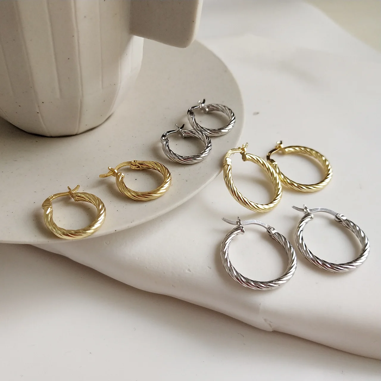  Sterling Silver Hoop Earrings for Women 18K Silver