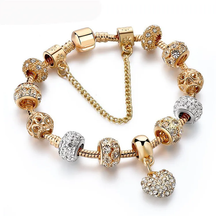 

New Gold Full Diamond Kc Gold Color-Preserving Alloy Creative Lady Beaded Bracelet, Silver,gold or custom